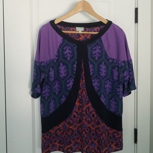 Tracy Reese 100%silk Multi Print Colorblock Top